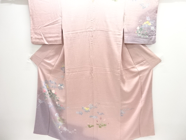 JAPANESE KIMONO / HOMONGI / ITAJIME SHIBORI / FLORAL PLANTS